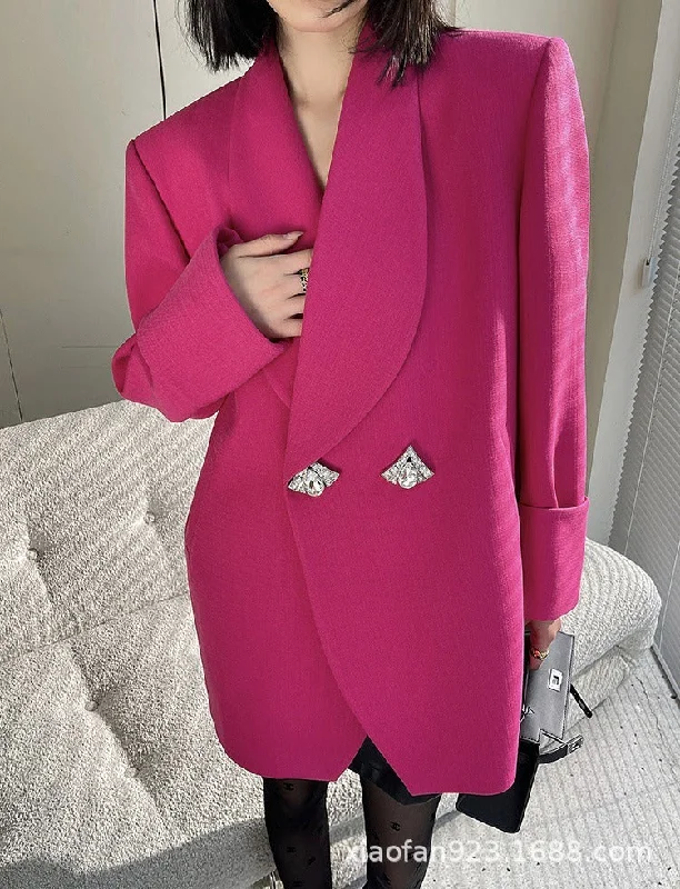 Notched Collar Long Sleeve Double-Breasted Blazer