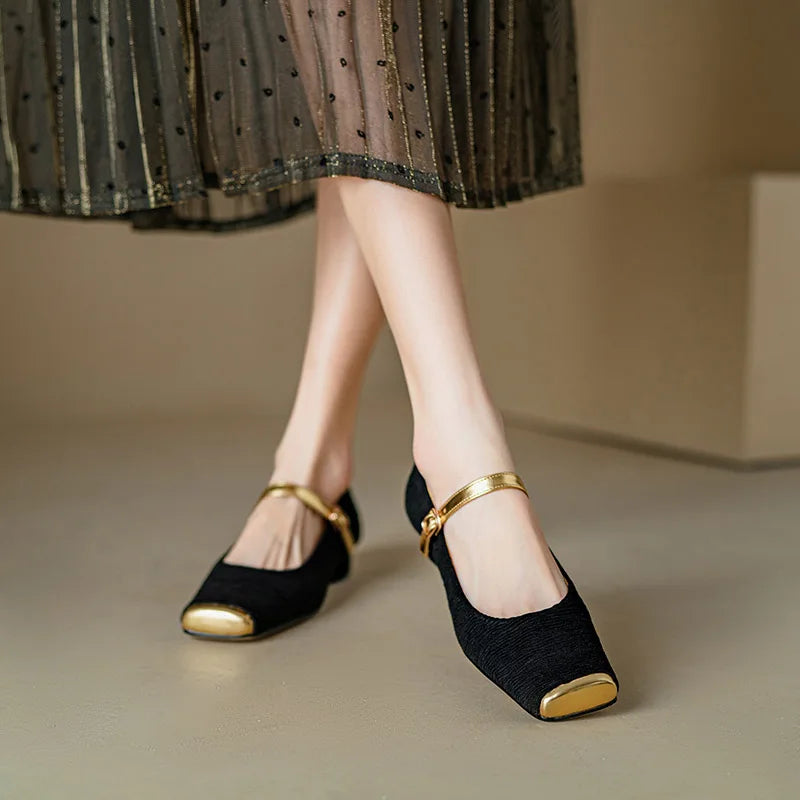 Retro Two-Tone Square Toe Pumps