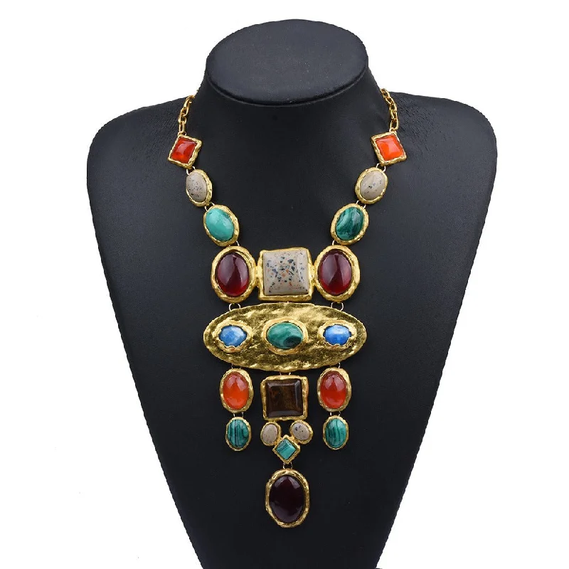 Vintage Geometric Gemstone Necklace