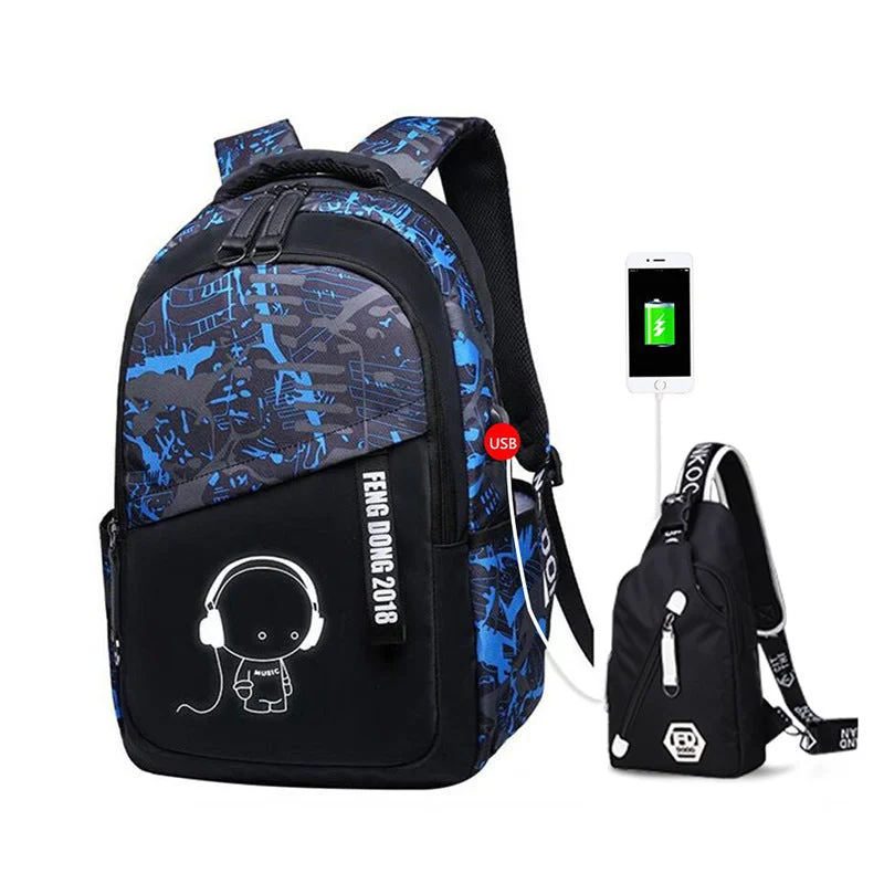 Blue And Black With Chest Bag